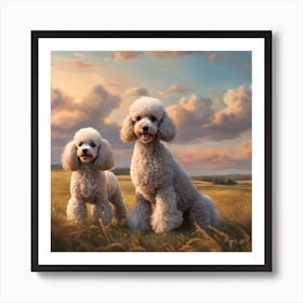 Two Poodles love In A Field Art Print