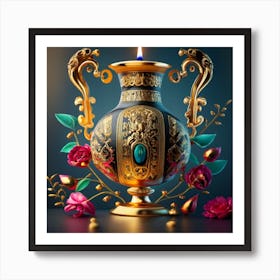 A vase of pure gold studded with precious stones 8 Art Print