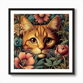 Cat In Flowers 3 Art Print