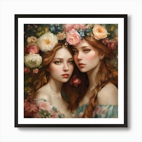 Shabby Floral Girls In The Style Of Realism (6) Art Print