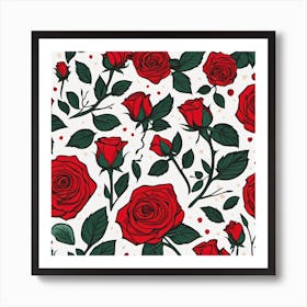 Seamless Pattern With Red Roses Art Print