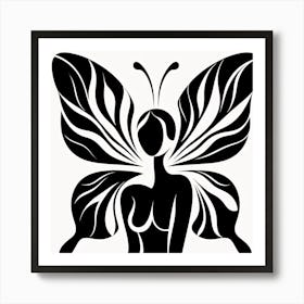 Black and White Butterfly Winged Female Figure Art Print