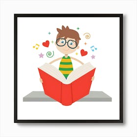 Boy Reading A Book Art Print