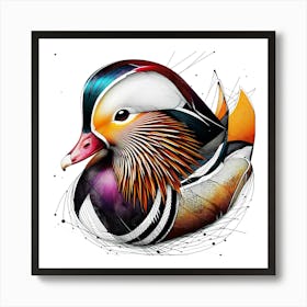 Mandarin Duck - Abstract Line Art Illustration 212 Art Print