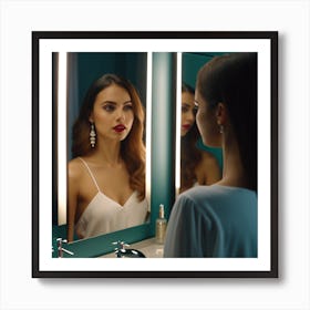 Woman In A Mirror Art Print