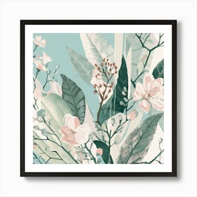 Illustration Of Leaves And Delicate Flowers In S (3) Art Print