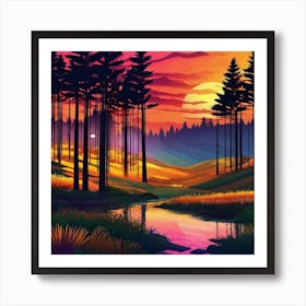 Sunset In The Forest 32 Art Print