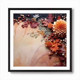 Autumn Flowers On A Marble Background Art Print