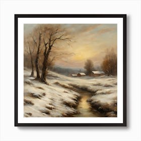 Winter in the French countryside: landscape resembling an oil painting, square format. Art Print