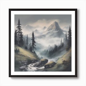 Misty mountain stream Art Print