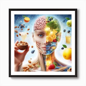 Human Body And Brain With Fruits And Nuts Art Print