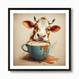 Cow Drinking Coffee Art Print