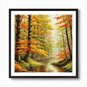 Forest In Autumn In Minimalist Style Square Composition 353 Art Print