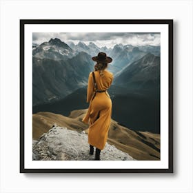 Woman Standing On Top Of Mountain 1 Art Print