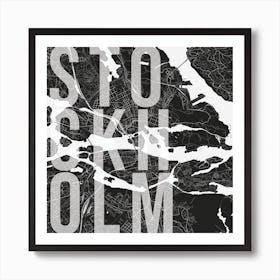 Stockholm Mono Street Map Text Overlay Square Art Print