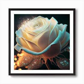 Illuminating A Delicate White Rose Silver Glitter Bouquet 5 Art Print