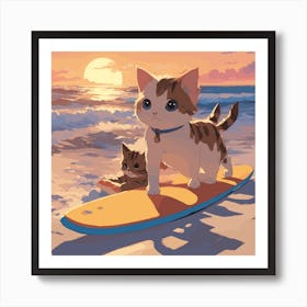 Cat On Surfboard Art Print