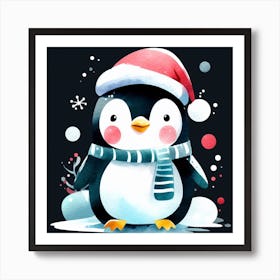 Santa Penguin Art Print