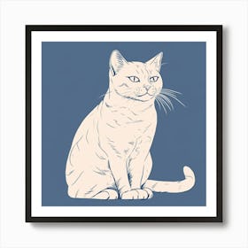 Cat Sitting On A Blue Background Art Print