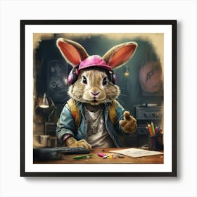 Rabbit With Headphones Art Print