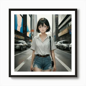 Anime Girl On The Street Art Print