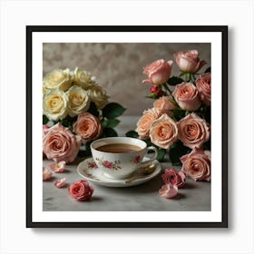 Cup Of Tea With Roses 4 Art Print