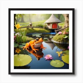 Colored Frogs Gather By The Waters Edge Creating An Enchanting And Magical Atmosphere1 Art Print