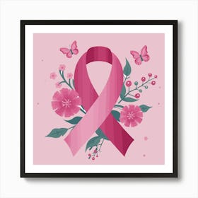 Women Breast Cancer Awareness background with brassiere Calligraphy in Pink Ribbon international symbol for month October suitable for clipart and poster and wall art(8)F Art Print