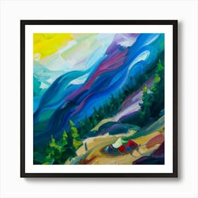 People camping in the middle of the mountains oil painting abstract painting art 9 Art Print