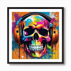 Skull With Headphones 68 Art Print