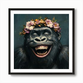 Gorilla In Flower Crown Poster