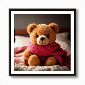 Firefly Cute, Little, Bear, Bed, Fluffy, Scarf, Close Up, Adorable, Cozy, Warm, Soft, Endearing, Cud (2) Art Print