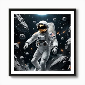 Through the Asteroid Field: A Space Traveler's Journey Art Print