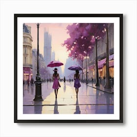 Two Women Walking Down The Street Art Print