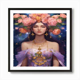 Chinese Girl With Flowers Art Print