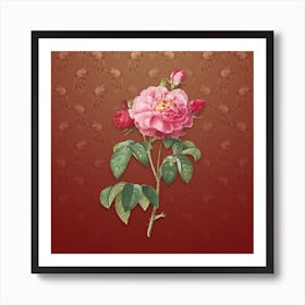 Vintage Duchess of Orleans Rose Botanical on Falu Red Pattern n.0813 Art Print