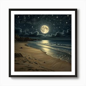 Full Moon At The Beach 2 Art Print