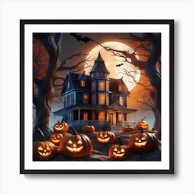 Halloween House With Pumpkins 14 Art Print