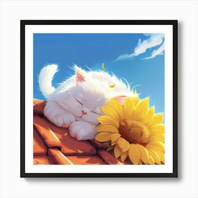 Cat Sleeping On The Roof 1 Art Print