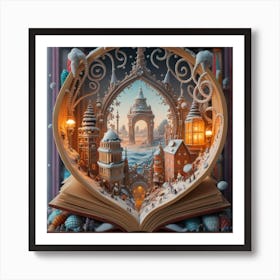 Magical Cities Seen Through Intricate Book Nook Art Print