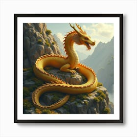 Golden Dragon Curled Around A Mountain Of Treasure 1 Art Print