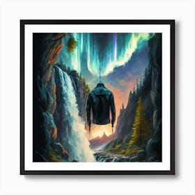 Leather Jacket Hanging In The Air Amidst Amazing Art Print