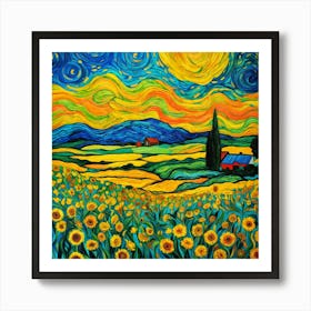 Sunflowers Under The Starry Sky Art Print