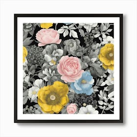 Black And Yellow Flowers 1 Art Print