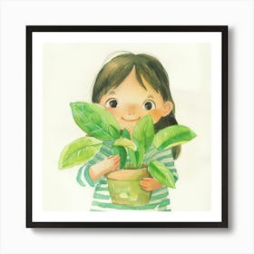 Little Girl Holding A Plant 1 Art Print