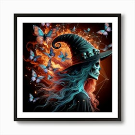 Witch With Butterflies Art Print