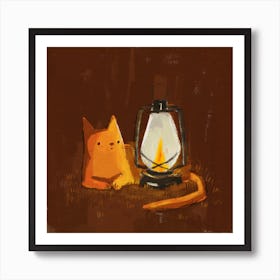 Cat With Lantern Art Print