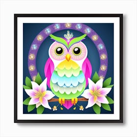 Owl With Flowers 2 Art Print