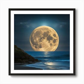 Full Moon Over The Ocean Art Print