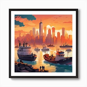 New York City At Sunset Art Print